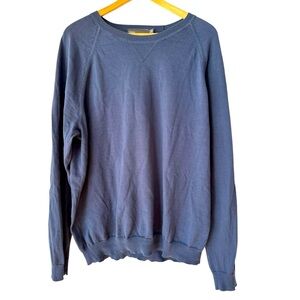 Vince Mens Raglan Sleeve Sweater Blue Crew Neck Cotton Lightweight